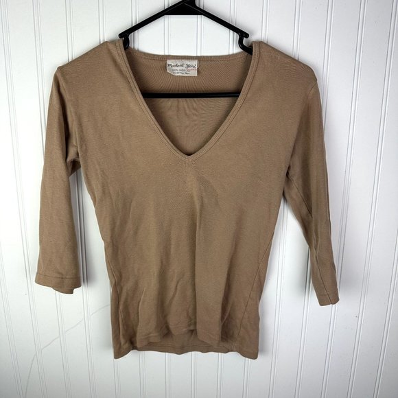 Michael Stars Tan V-neck 3/4 Sleeve‎ Top Size One Size - Picture 1 of 2